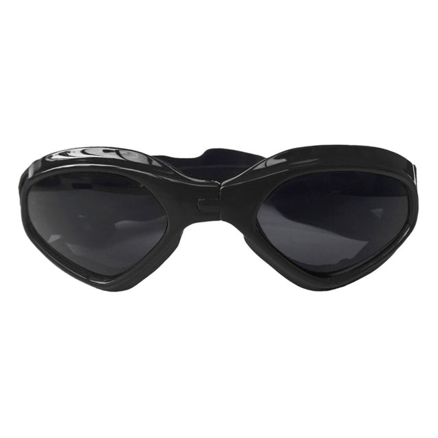 front view of black sunglasses on white background.