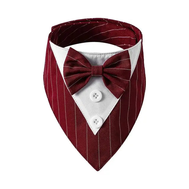 maroon striped tuxedo bow tie on a white background