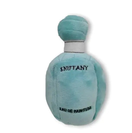 blue perfume bottle dog toy