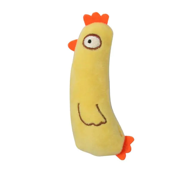 yellow chicken plush toy on white background.