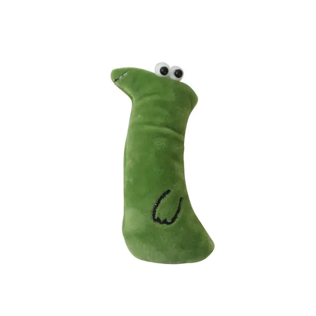 green plush toy on white background.