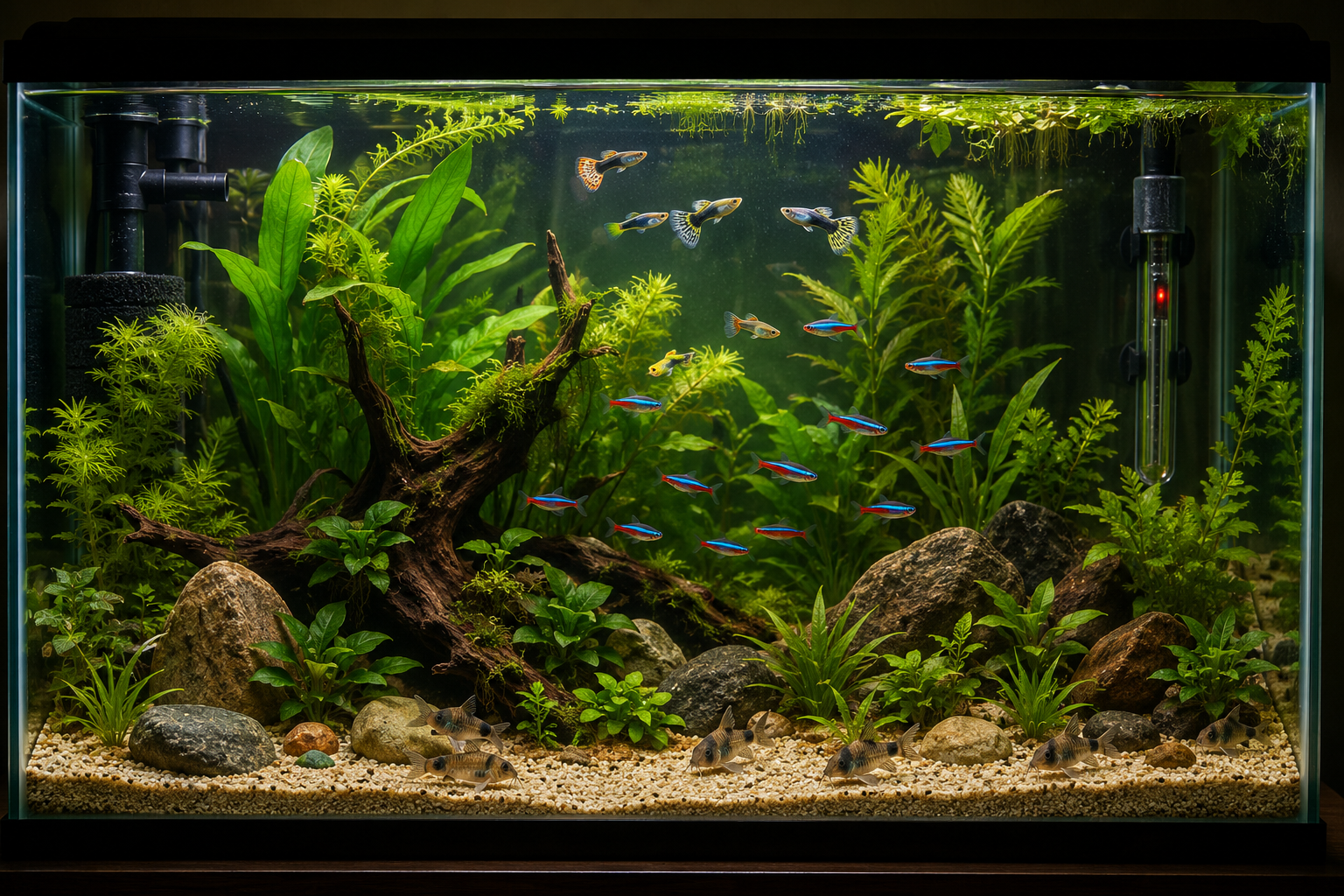 Naturally planted tropical community tank