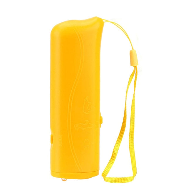 A yellow hand-held device isolated on a white background