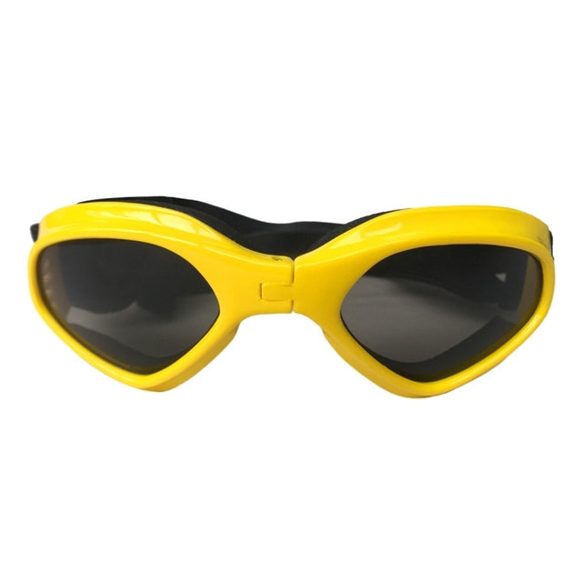 front view of yellow rimmed sunglasses on white background