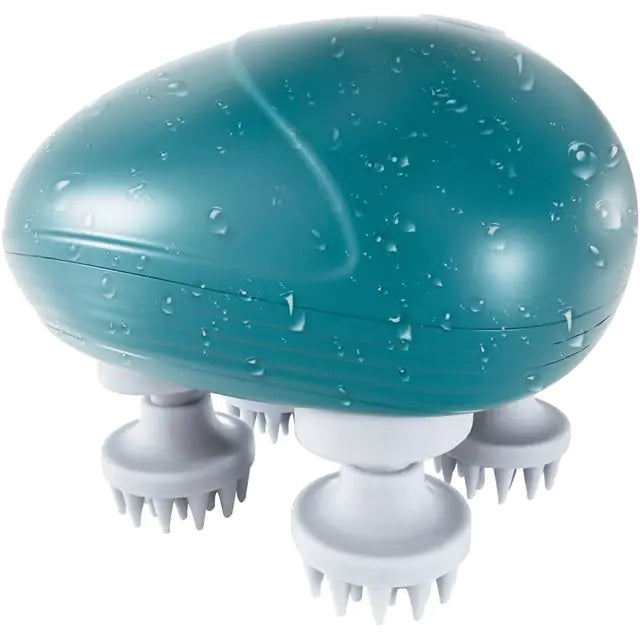 Green Paws & Relax Wireless Massager on a white background, device shows water droplets, showing water resistance. 