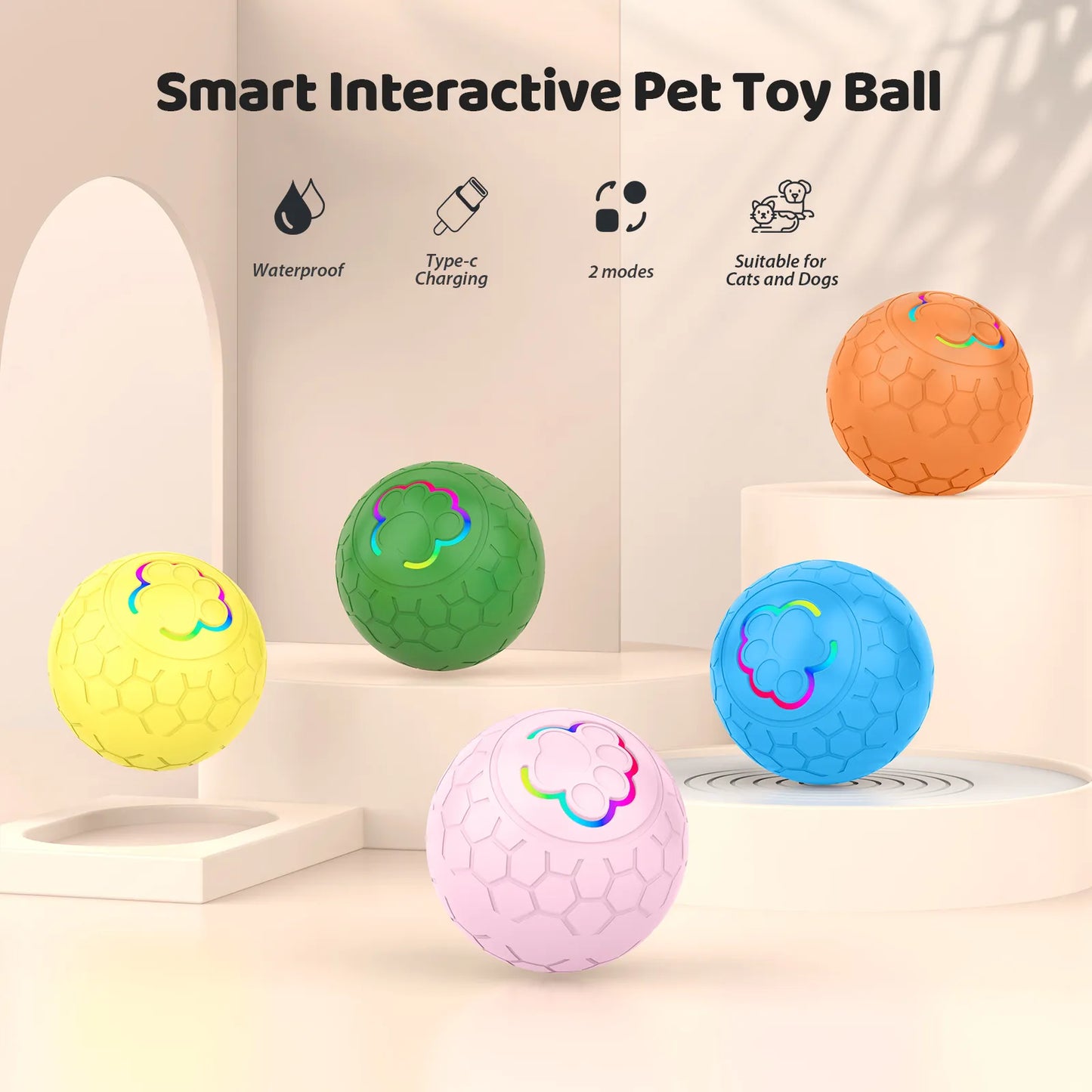 Different color SmartPlay Rolling Pet Ball on display 