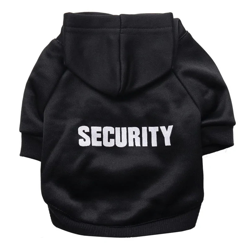 Black 'SECURITY' Stylish Pet Hoodie on a white background 