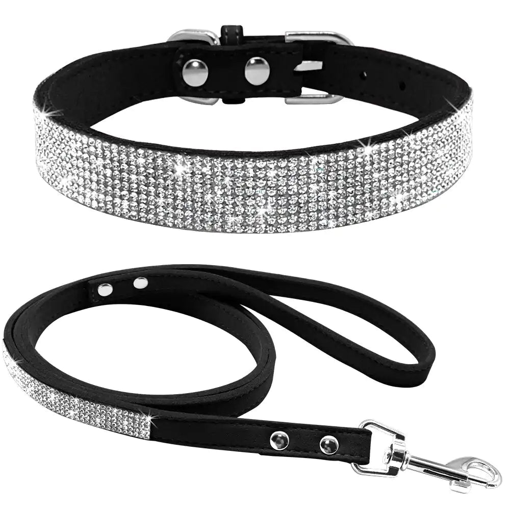 Glamorous Rhinestone Pet Collar and Leash Set