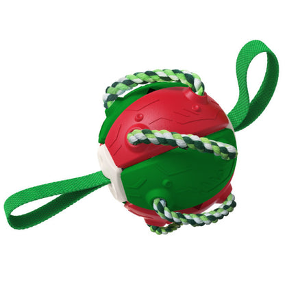 red, green and white toy displayed on white background. 