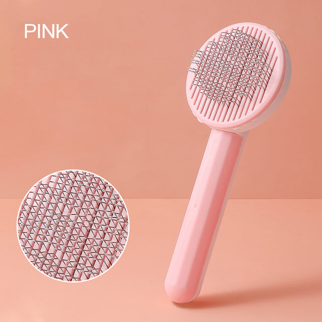 pink brush with close up image of bristles in inset. pink background. 