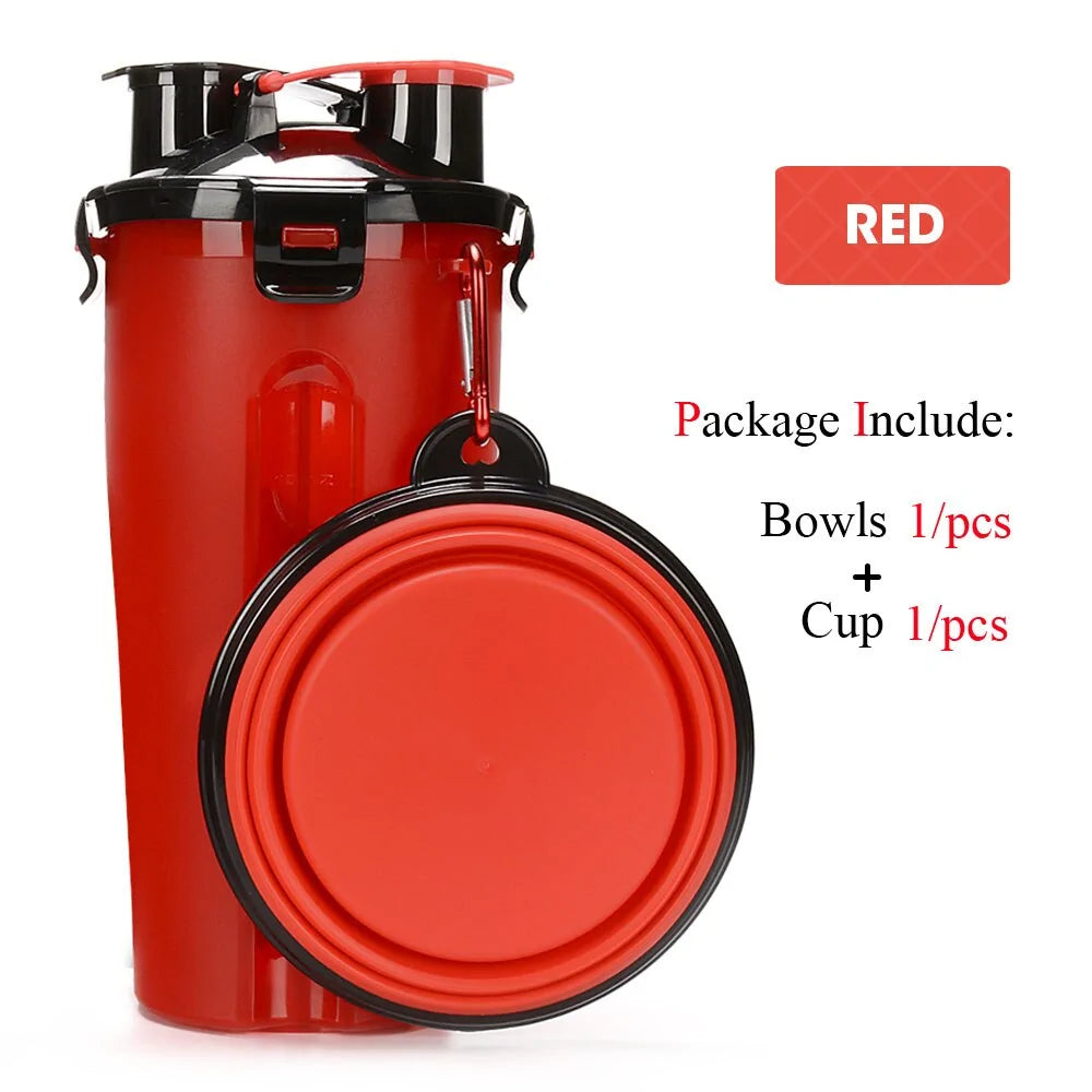 Red 2-in-1 Pet Hydration and Snack Station on white background , showing one bowl option