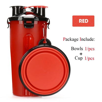 Red 2-in-1 Pet Hydration and Snack Station on white background , showing one bowl option