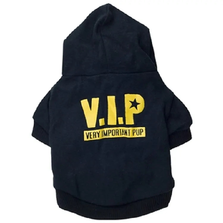 Black 'VIP Very Important Pup' Stylish Pet Hoodie on a white background 