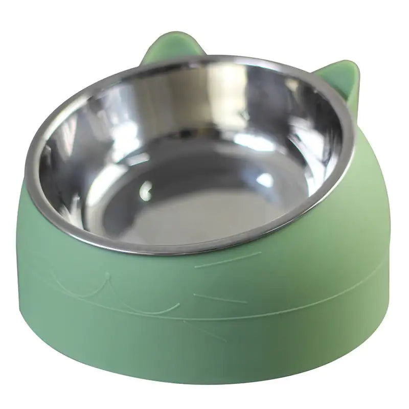 green purrfect cat bowl white background