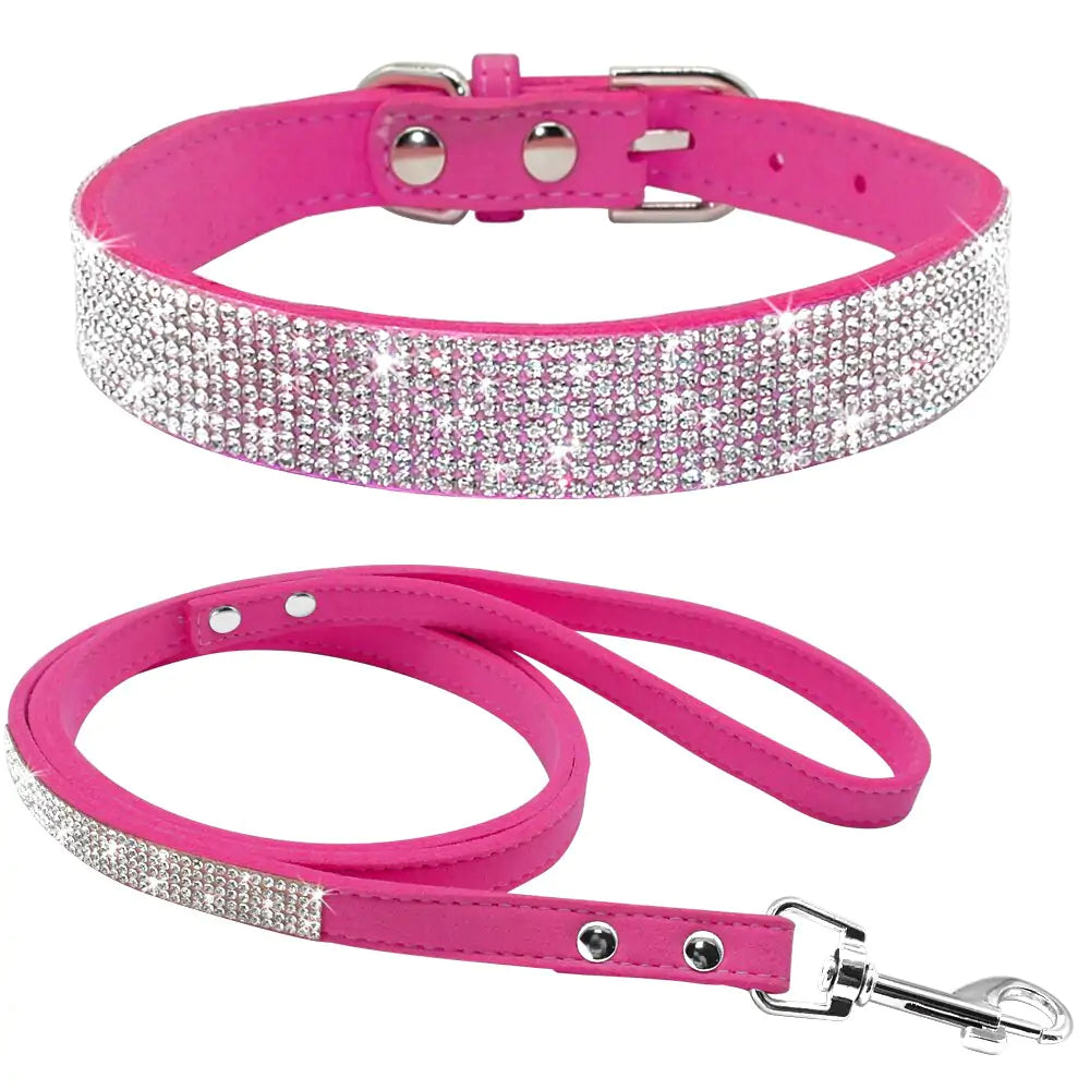 Glamorous Rhinestone Pet Collar and Leash Set