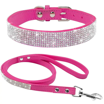 Glamorous Rhinestone Pet Collar and Leash Set