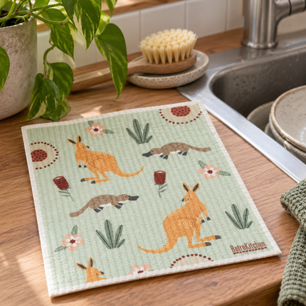 RetroKitchen Kangaroo & Platypus Sponge Cloth
