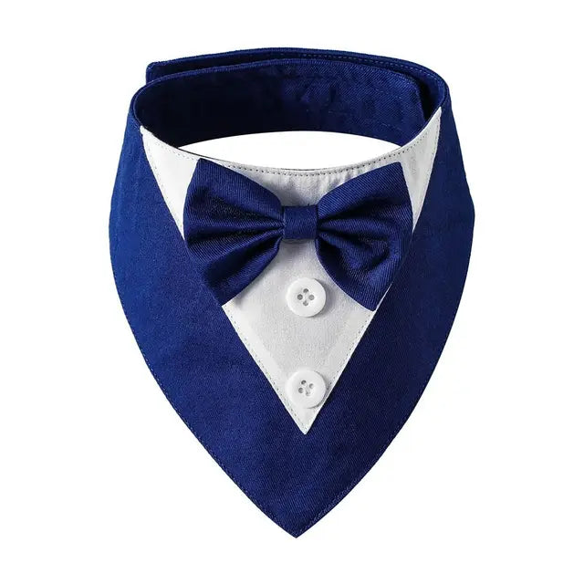 dark blue and white tuxedo bow tie on a white background 