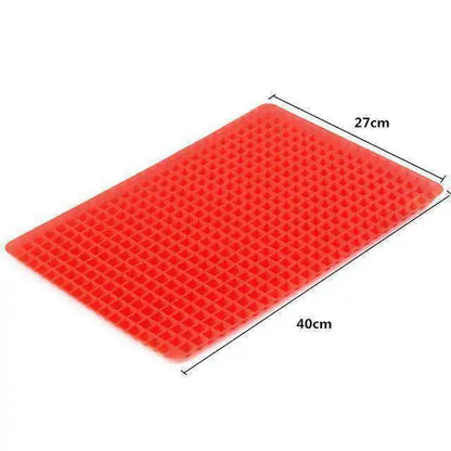 red silicone pet treat mold on a white background, showing dimensions of 27 x 40 cm