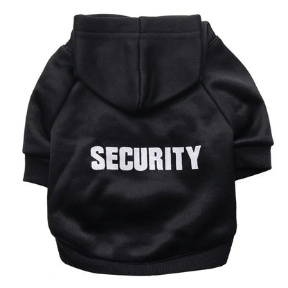 Black 'SECURTY'  Stylish Pet Hoodie on a white background. 