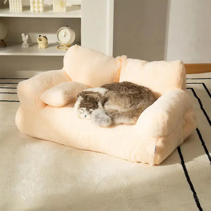 animal sleeping on a luxe pet sofa in a home setting