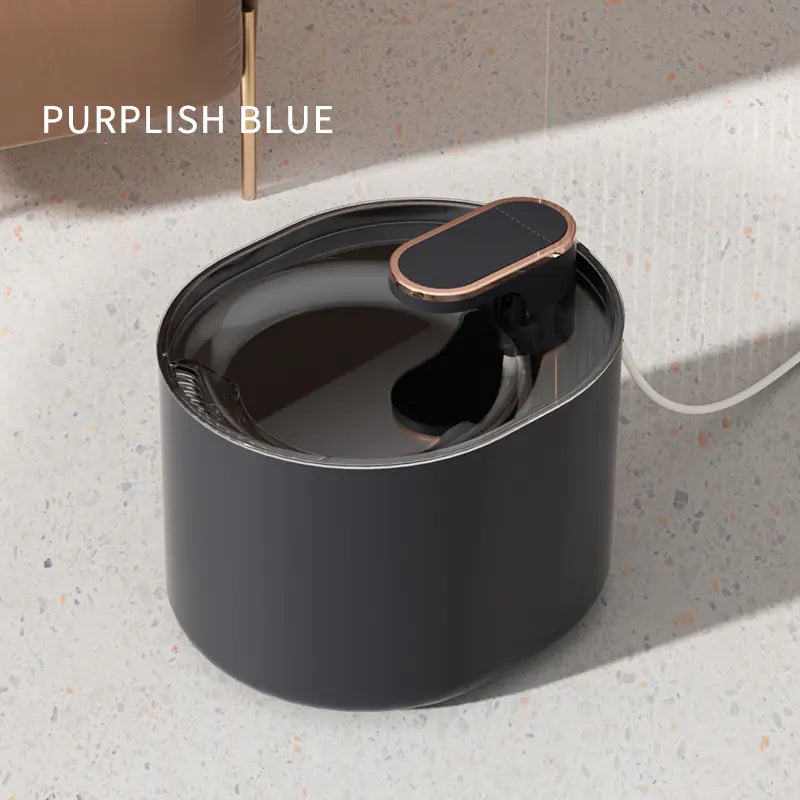 Purplish Blue Elegant Automatic Pet Water Fountain with Smart Sensor on a tiled floor in a home setting