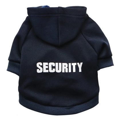 Black 'SECURITY' Stylish Pet Hoodie on a white background. 