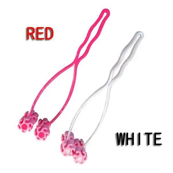 One red and one white Blissful Bond Pet Massagers on a white background 