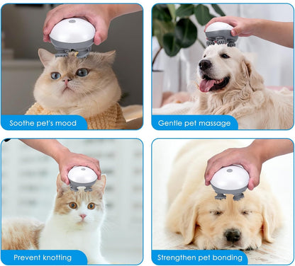 four images showing the Paws & Relax Wireless Massager being used on dogs and cats 