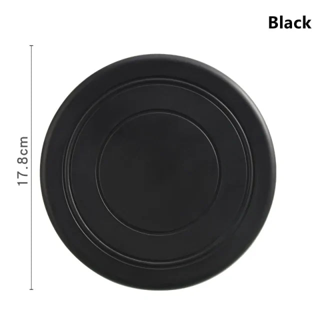 A black Soft Non-Slip Flying Disc on a white background. Dimensions are shown 17.8 cm diameter. 