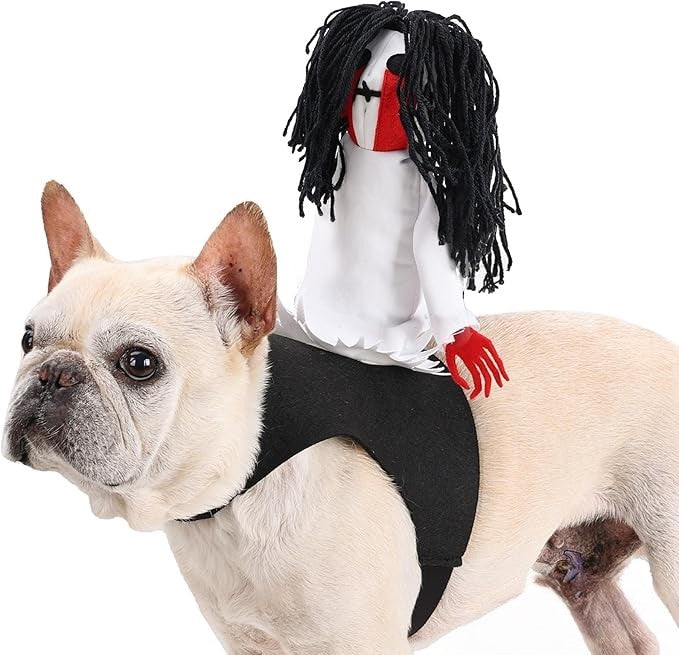 French Bulldog wears the Scary Mommy Costume, white backgound. 