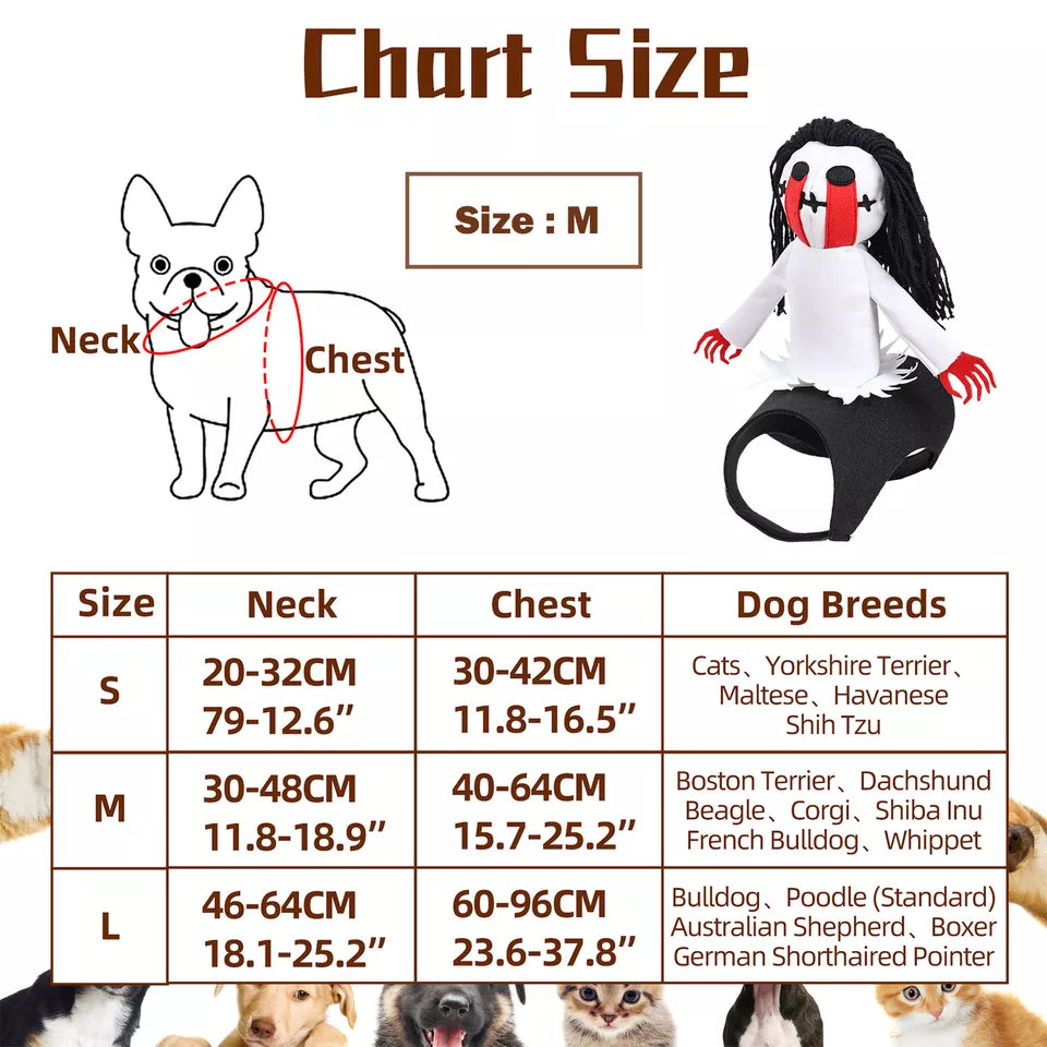 Size Chart for the Scary Mommy Pet Costume 