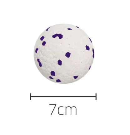 white ball toy on white background showing dimensions of 7 cm diameter