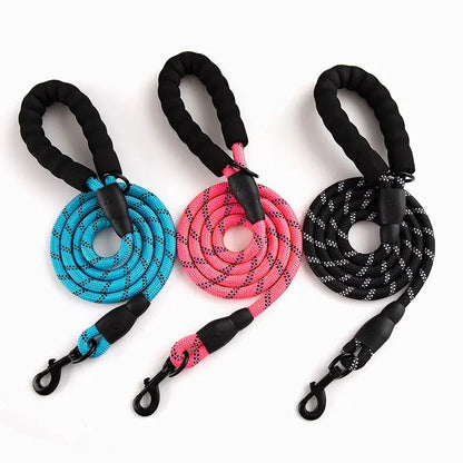 Blue, Pink and Black Power Leashes on a white background.