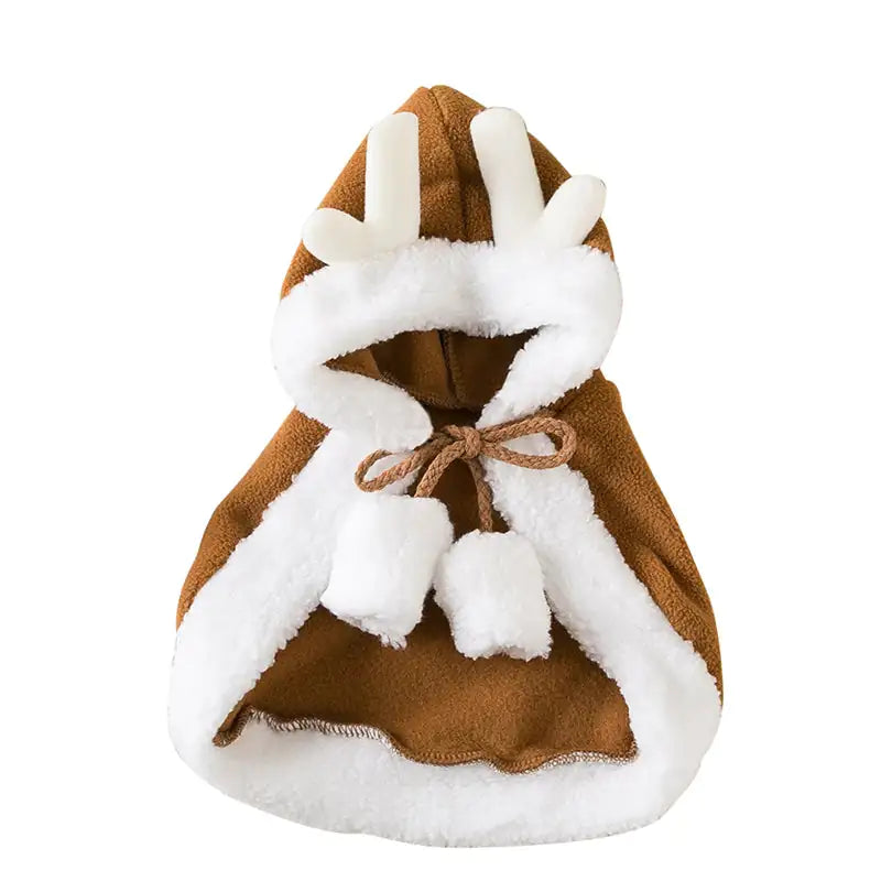 Brown Reindeer Festive Paws Holiday Cape on a white background 