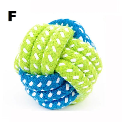 green and blue ball rope toy on a white background 