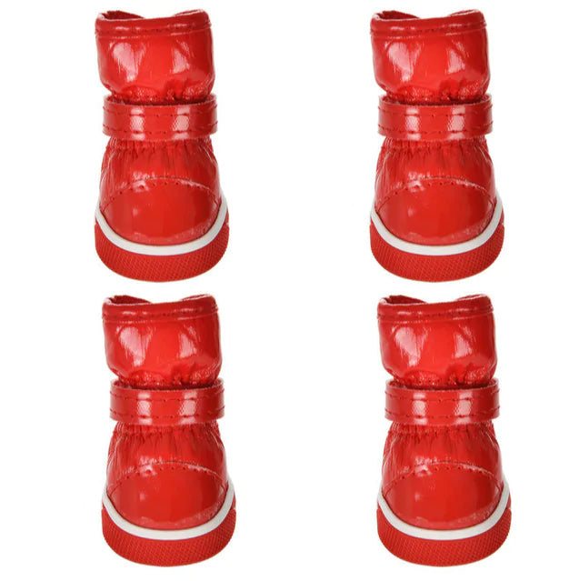 red deluxe pet boots on white background