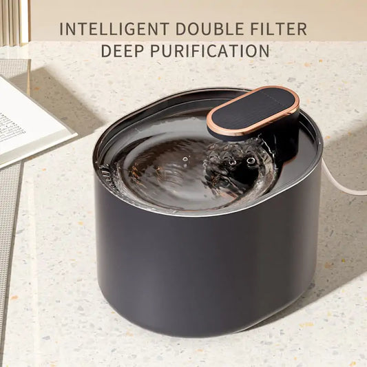 Purplish Blue Elegant Automatic Pet Water Fountain with Smart Sensor on a tiled floor in a home setting