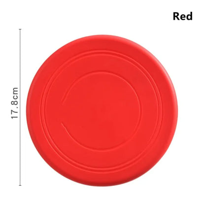 A Red Soft Non-Slip Flying Disc on a white background. Dimensions are shown 17.8 cm diameter. 