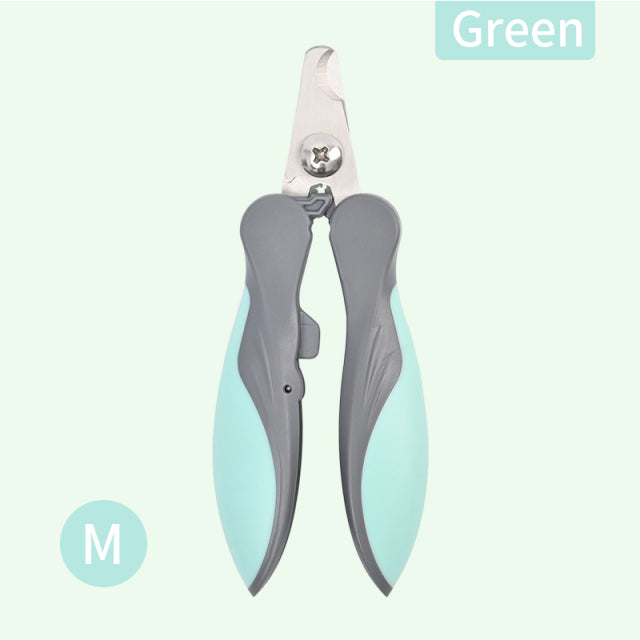 green nail clippers in closed position on light green background. 