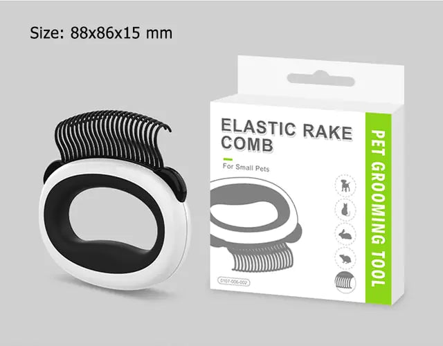 Rake Comb, packaging and dimensions displayed on a light grey background 