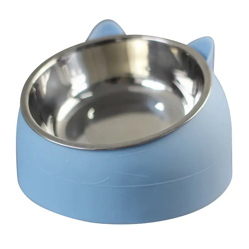 blue purrfect cat bowl white background