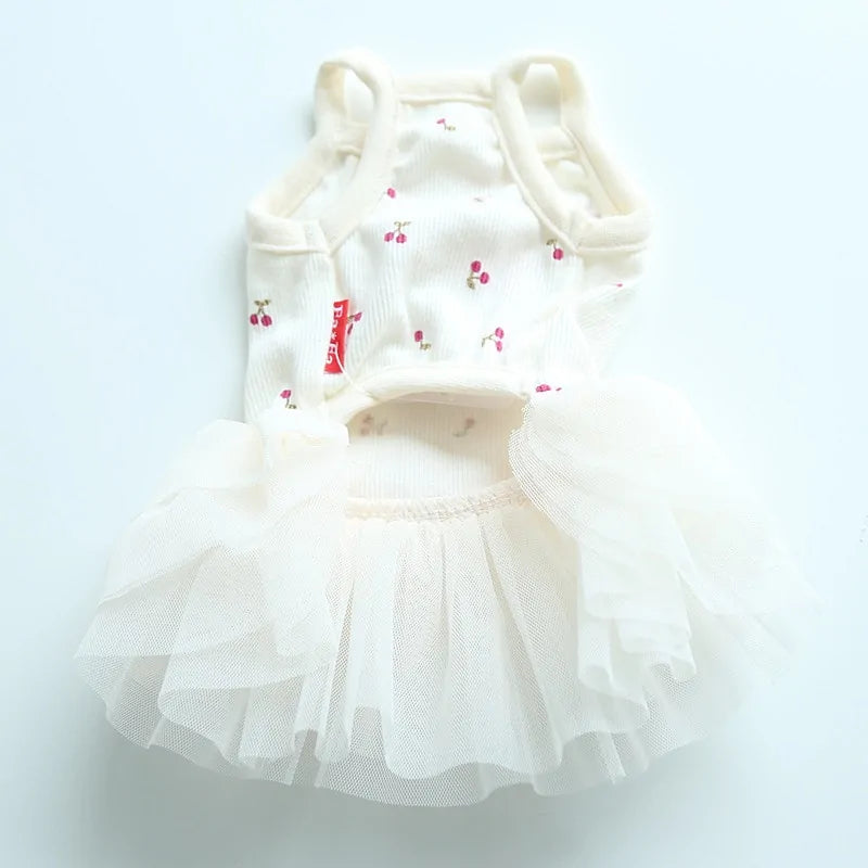 underside of a Cherry Delight Dog Dress on a white background 