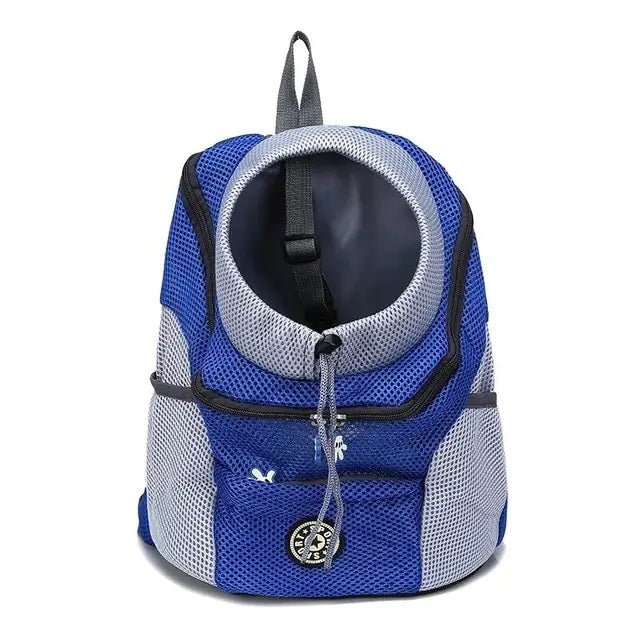 blue backpack on white background. 