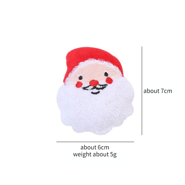 Santa Claus plush toy on white background displaying size dimensions. 