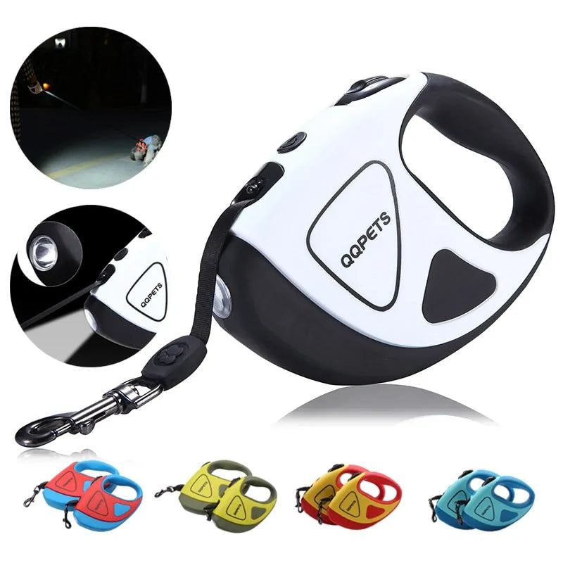 Retractable Dog Leash on a white background. Inset images show the torch function and color variants. 