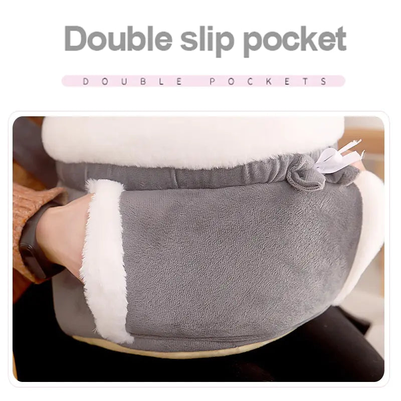 grey and white pet carrier bag showing hands in the double slip pocket