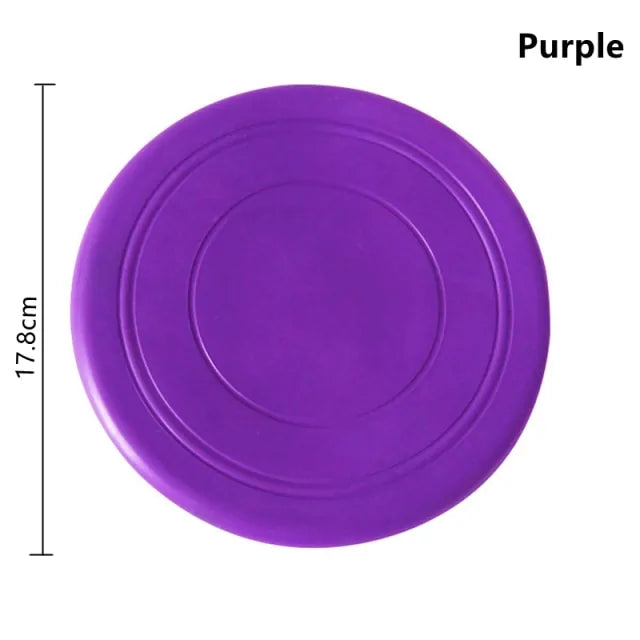 A Purple Soft Non-Slip Flying Disc on a white background. Dimensions are shown 17.8 cm diameter. 