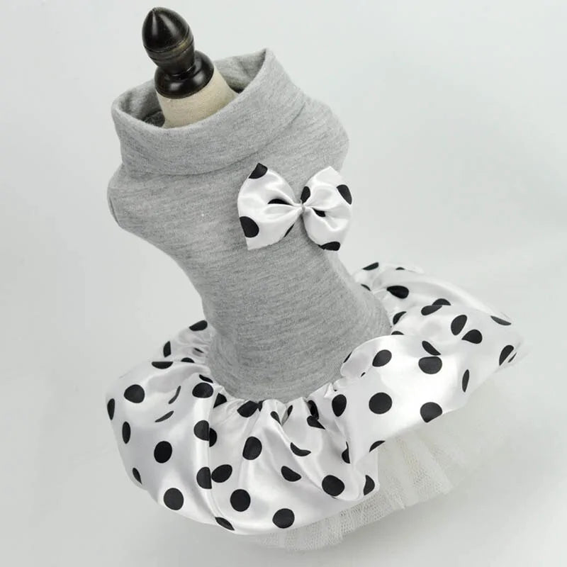 grey, black and white poker dot dress, white background 