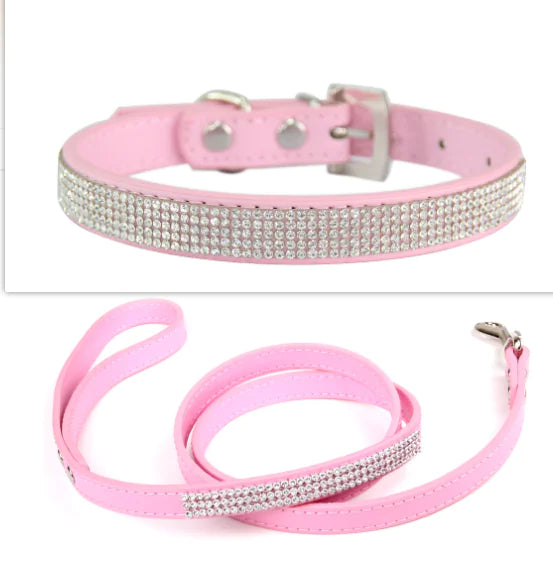 Glamorous Rhinestone Pet Collar and Leash Set